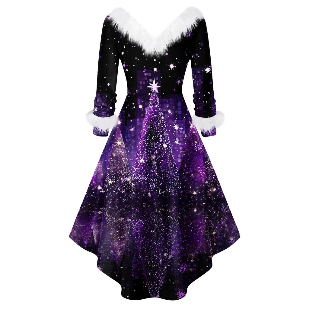 Женское модное повседневное приталенное платье с рождественским принтом для вечеринки с длинными рукавами