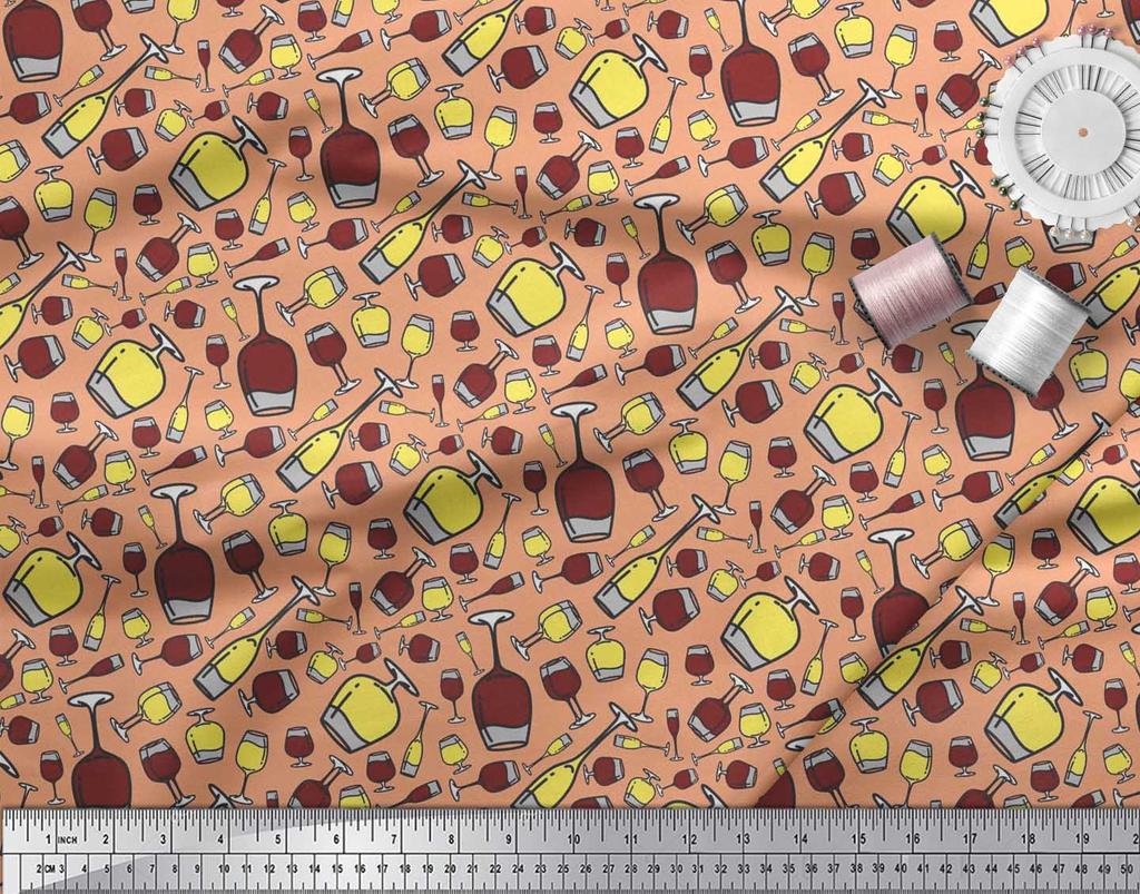 Soimoi Японская креп-сатиновая ткань с принтом для бутылок и бокалов для вина, ткань для рукоделия по метрам, 42 дюйма