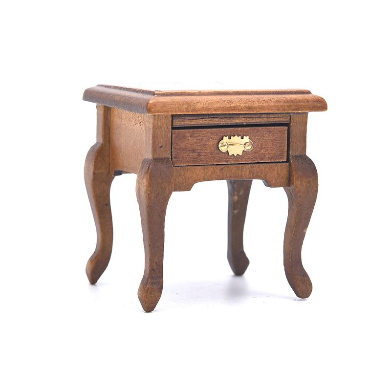 Dollhouse Miniature Furniture Wooden Bedside Drawer Table Nightstand Cabinet