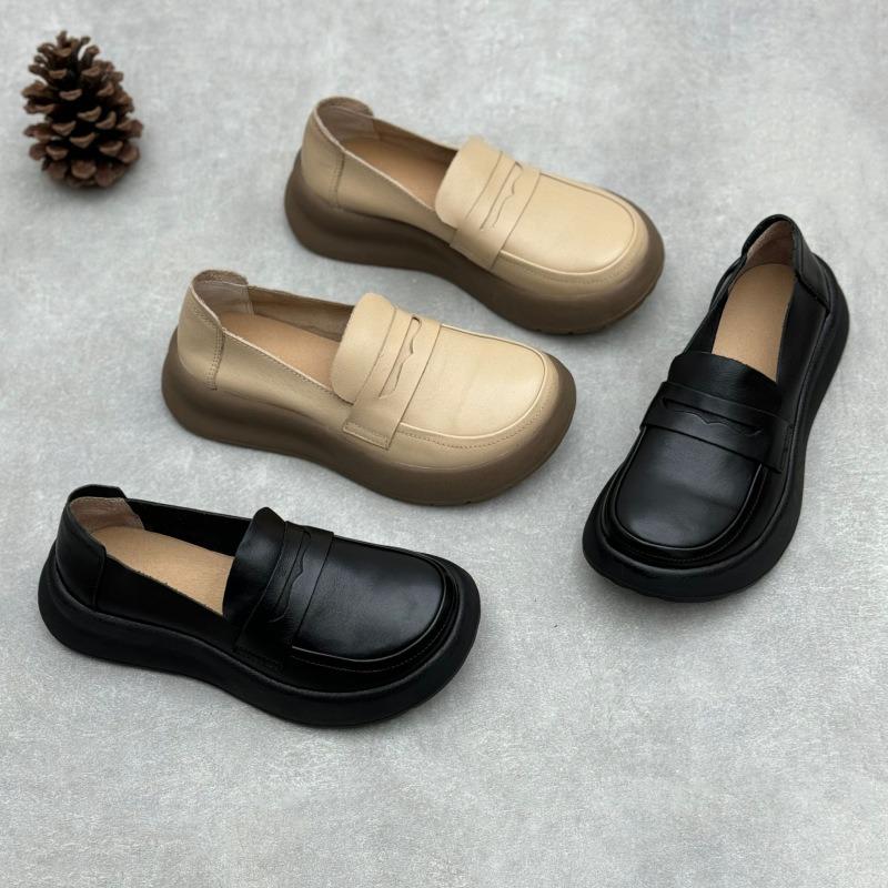 Лоферы Черные Кожаные Туфли Мягкая Подошва Повседневные Женские Туфли с Мягкой Подошвой