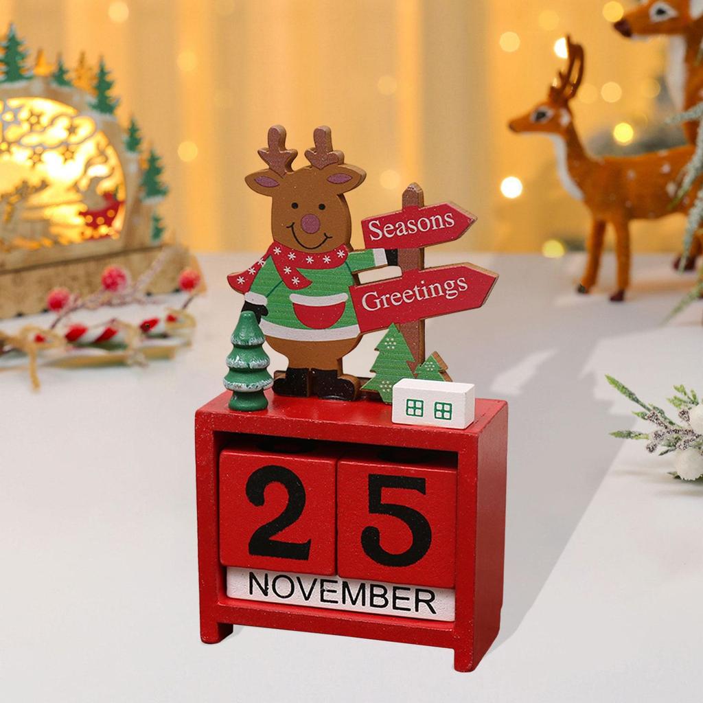 Xmas Wooden Advent Calendar Countdown Number Display Tabletop Block Ornament for Holiday Home Office Decor