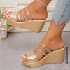 Fashion Wedge Sandals and Slippers Women's Summer New Fashion Outward Wear Round Toe Open Toe Thin Ribbon Platform Non-slip Flip-flops