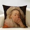 Mona Lisa Wearing Pearls Girl Cushion Cover Natural Linen Organic Fabric DoubleSided Printing Room Sofa Decor Pillow Case