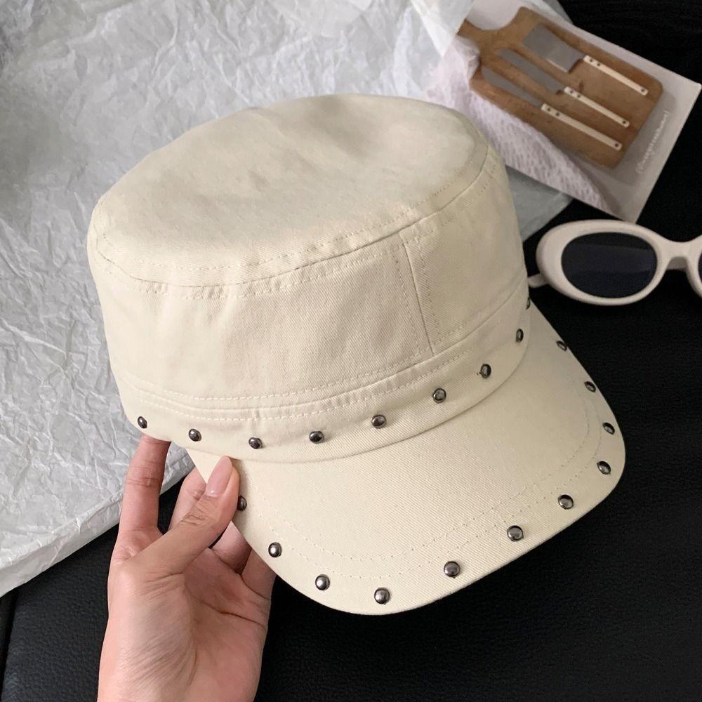 Cotton Rivet Flat Top Hat Spice Girls Equestrian Hat Casual Rivet Peaked Cap Travel