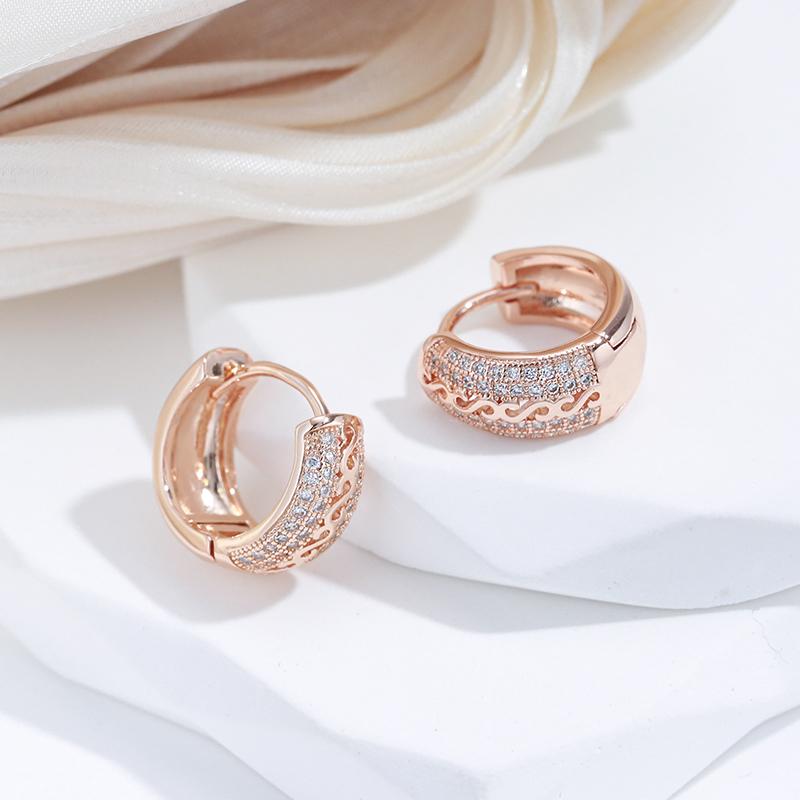 Kinel Rose Gold Color Hoop Dangle Earrings For Women Bride Wedding Fine Jewelry