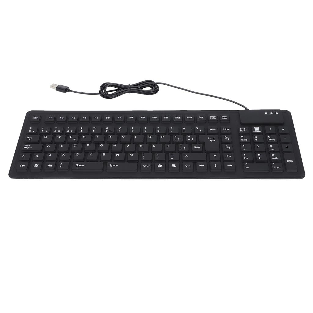 Keyboard 108 Key Spanish USB Wired Portable Foldable Quiet Waterproof Dustproof Silicone Keyboard