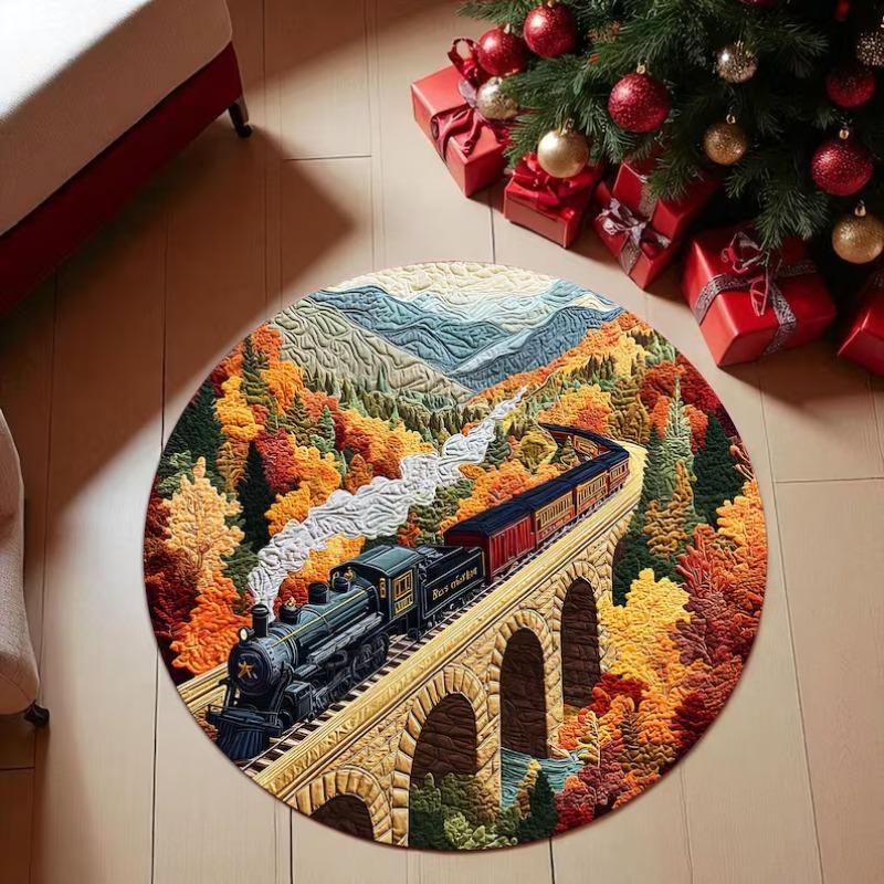 Эпический Фэнтези Ковер Дракон Пурпурный Змей Свернувшийся Кольцом на Спиральной Лестнице Круглый Ковер Вход в Другой Мир Декор Осенние Листья