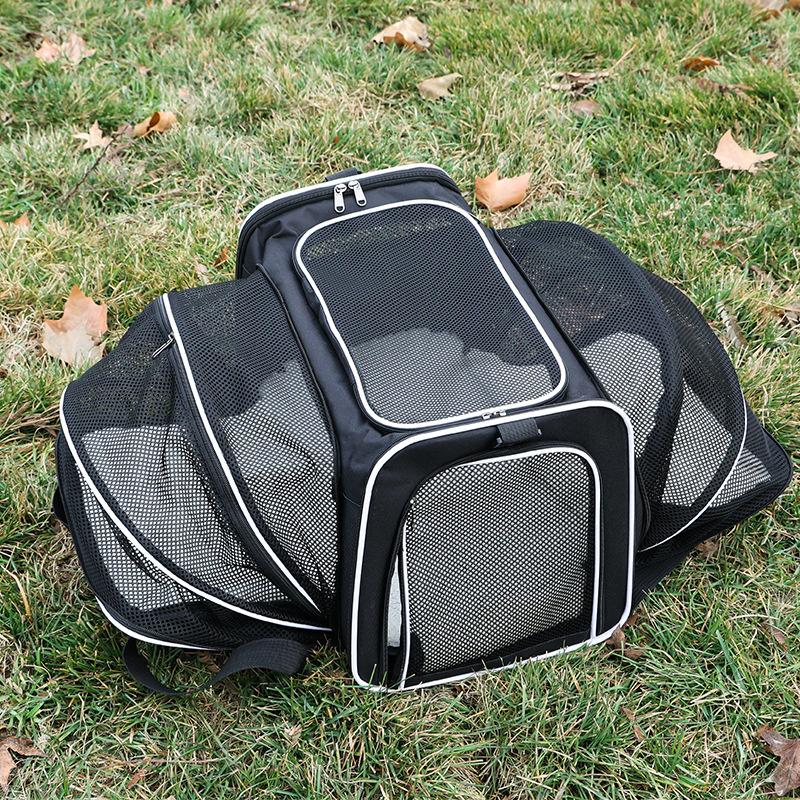 Portable Foldable Pet Carrier Bag Expandable Breathable Mesh Travel Carrier For Cats Dogs Up To 7kg Grey Trim