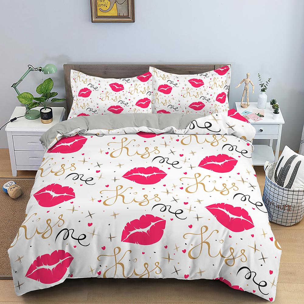 Kiss Sexy Lips King Queen Duvet Cover Red Mouth Bedding Set For Girl Modern Fashion Quilt Cover 2/3pcs Polyester Comforter Cover