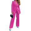 2 Pcs/Set Women Coat Pants Suit Lapel Formal Business Style Long Sleeve Single Button Wide Leg Straight Commute Office Trousers Set