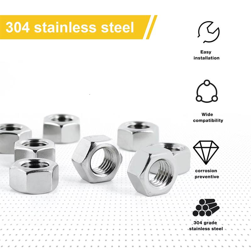 66pcs Hex Nuts M4 M5 M6 M8 M10 M12, Metric 304 Stainless Steel 6 Sizes, Coarse Thread Hex Nuts