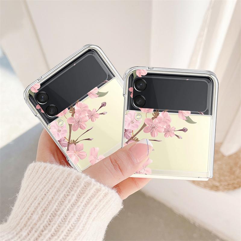 Для Samsung Galaxy Z Flip 3 4 Z Flip3 Flip4 чехол с цветком вишни и буквенным алфавитом прозрачный твердый чехол для Samsung Zflip3 Capa