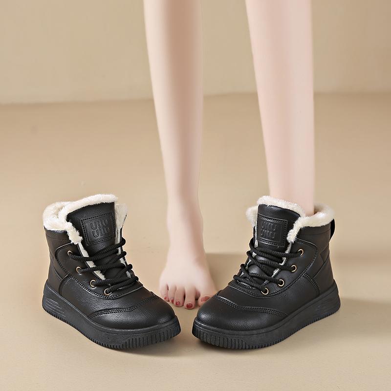 CRLAYDK женские зимние ботинки для снега, теплые кожаные кроссовки с меховой подкладкой, женские высокие повседневные кроссовки для активного отдыха на шнуровке для ходьбы и тенниса