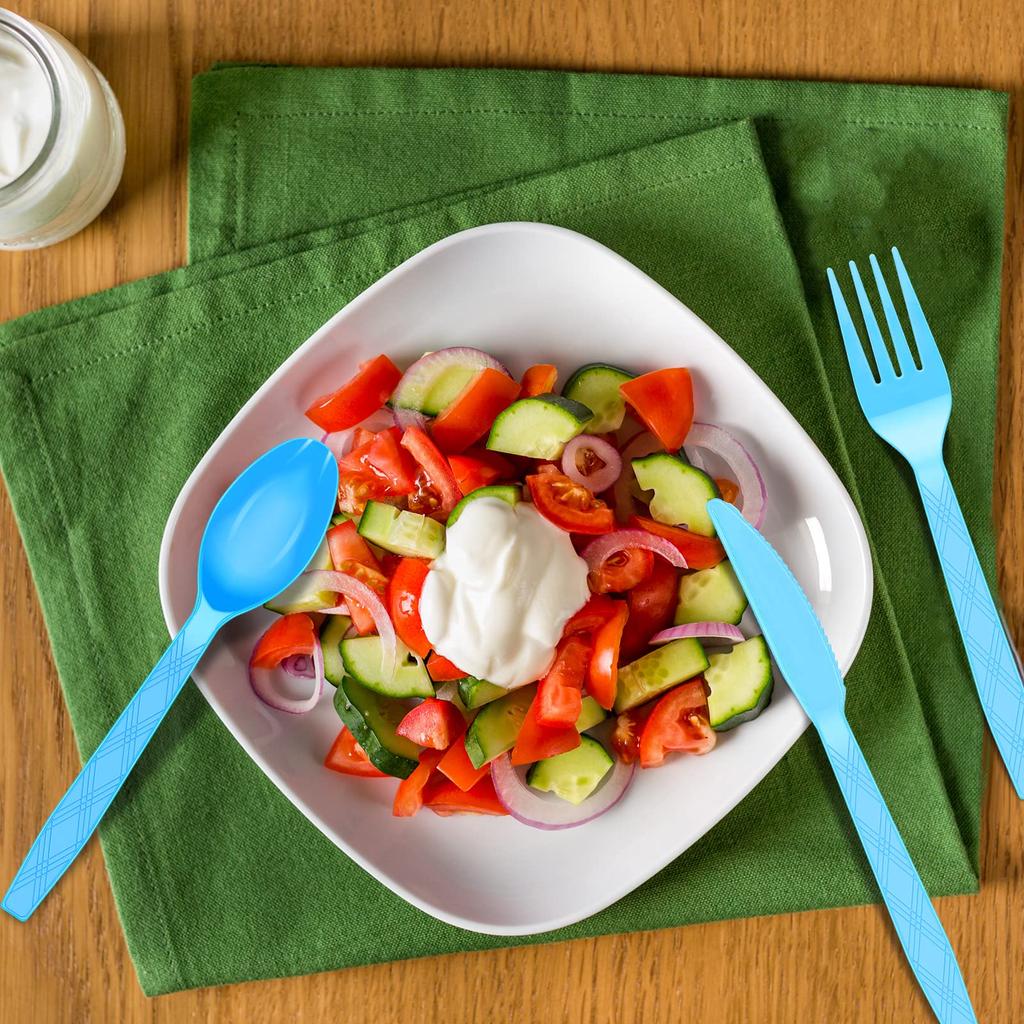 30pcs Plastic Knife Forks Spoons Set Flatware Disposable Cutlery Green White Black Red Gold Reusable Plastic Tableware Supplies