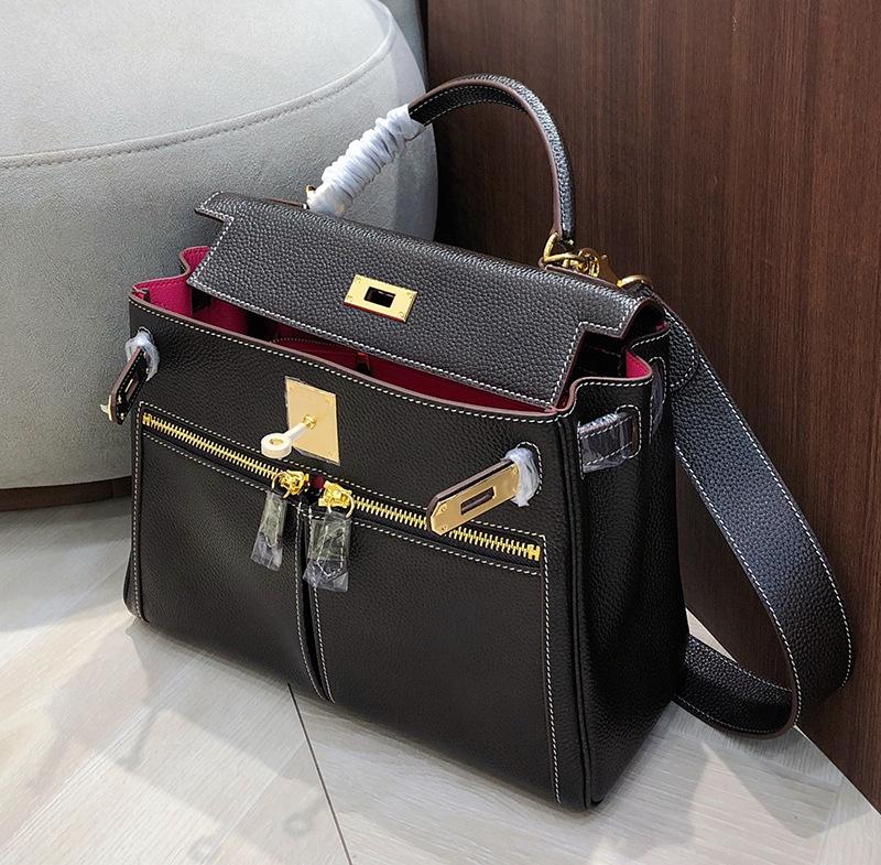 Fubao кожаная лакированная сумка Келли с двойной молнией 28 ручная сумка премиальная кожаная ручная сумка на плечо