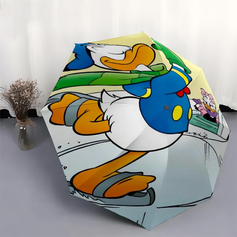 Donald Duck Ice Skating Cartoon Umbrella, Portable 3-Fold Compact Umbrella, Suitable for Camping, Hiking and Travel, Ideal Easter Birthday G
