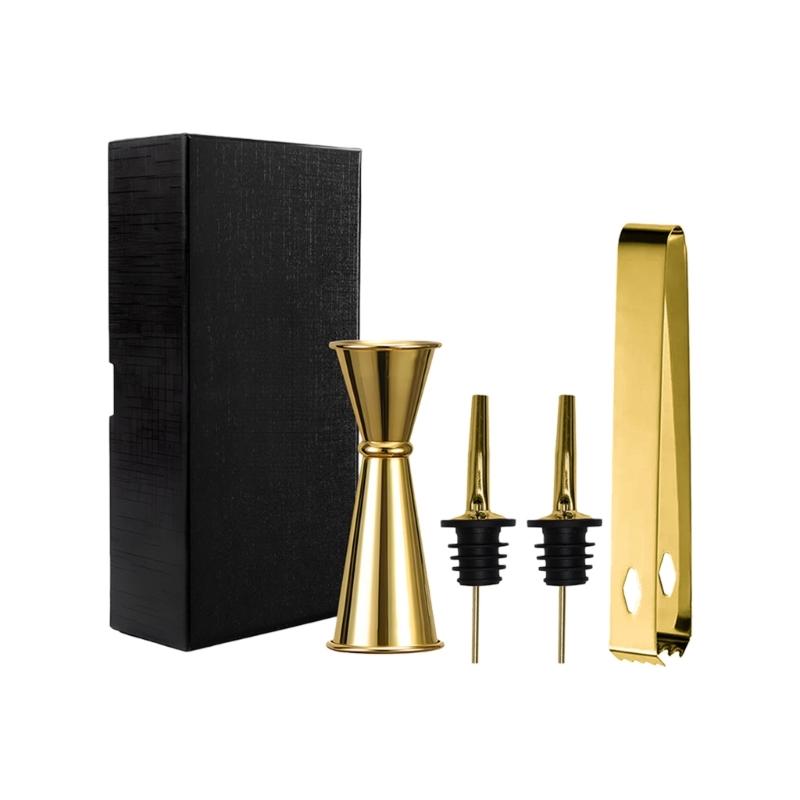 Premium Nonrust Steel Bartending Tool Set With Ice Tongs Pour Spouts And Measuring Cup For Home Pubs Cocktails Making