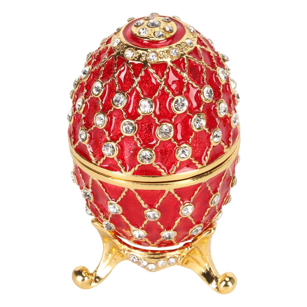 Яичная шкатулка из цинкового сплава, украшенная сверкающими стразами, изысканная элегантная металлическая шкатулка для драгоценностей для хранения дома, в офисе, красная