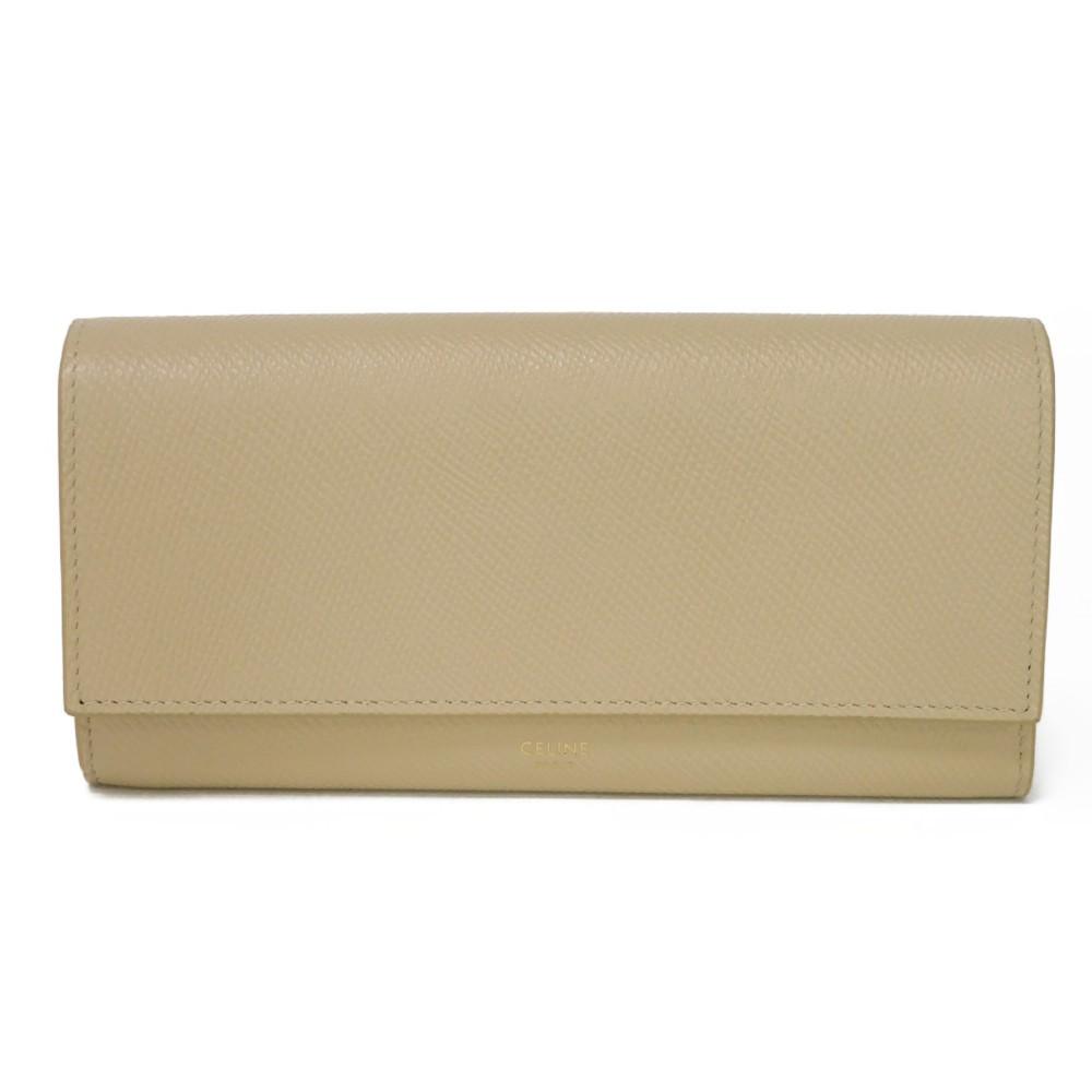 Used 10431 Large Flap Wallet 10B563BEL.03ND 7940 Foil-Stamped Grain Calfskin Beige Bifold Long Wallet New Logo Nude