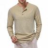 Мужская футболка-henley из вафельного трикотажа, базовая, дышащая, с длинным рукавом, весенне-осенняя, повседневная, однотонная, с пуговицами