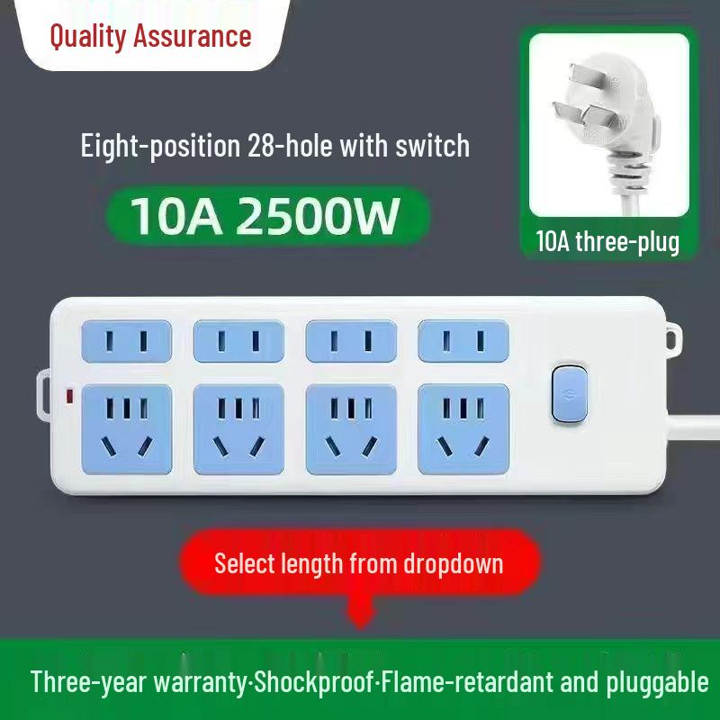 Genuine Pure Copper Wireless Power Strip Extension Cord for Household or Dormitory Use.