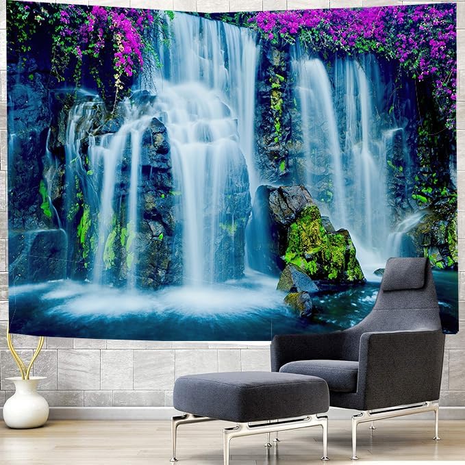Waterfall Wall Mural Floral Nature Landscape Wallpaper for Living Room Decor