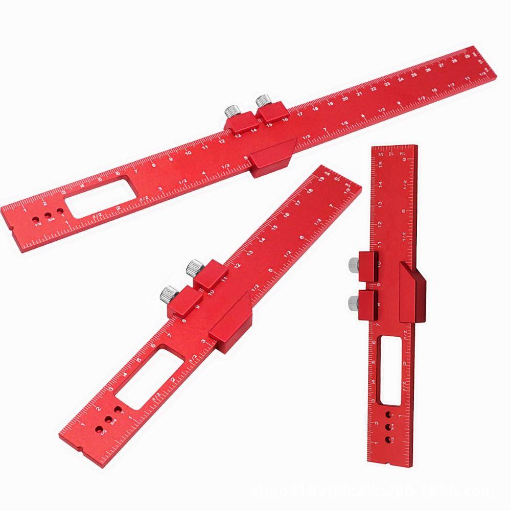 With Slide Stop Metric Measuring Tool Aluminum Alloy Hole Punching Ruler Woodworking