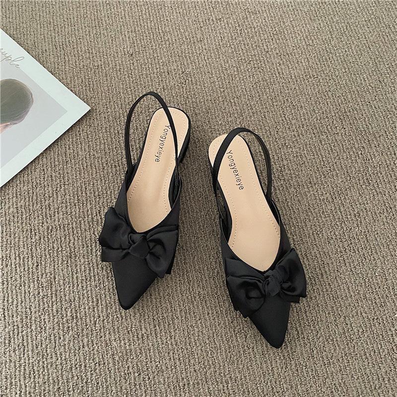 Bow Sandals Women Summer Pointed Low Heel Sandals Women Fashion Baotou Thin Strap Sandals High Heels Sandalias