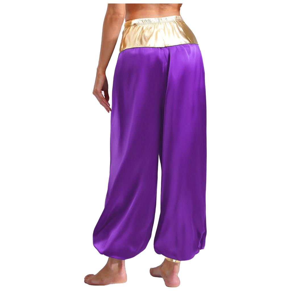 Women Metallic Hippie Pants Arabian Princess Costume Shiny Patchwork Lantern Harem Pants Cosplay Halloween