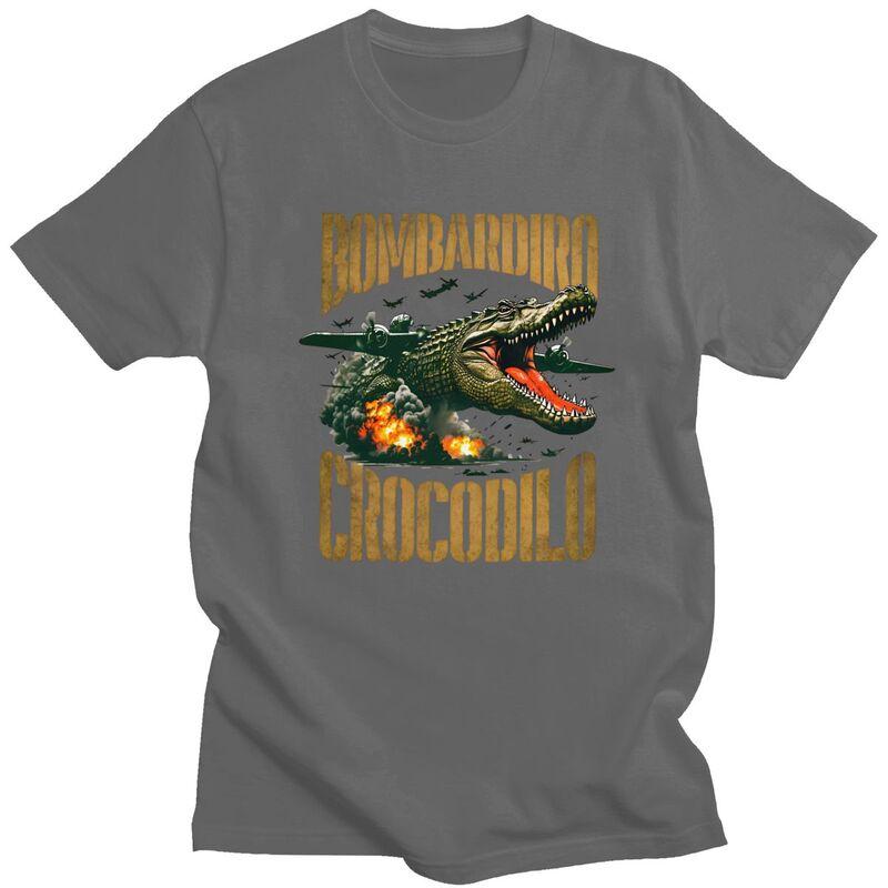 Italian Brainrot Bombardiro Crocodilo Meme TShirt Pure Cotton Tee Tops Summer O Neck Tshirts Casual Short Sleeve Clothes