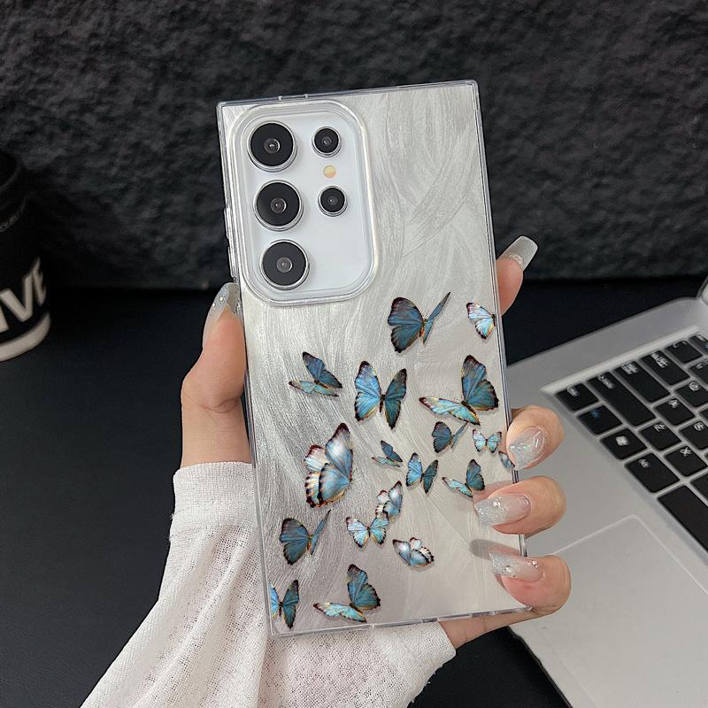 Чехол для телефона с рисунком бабочки и перьев для Samsung S25 Ultra S24 FE S23 A56 A36 A16 A55 TPU Soft Edge тонкий противоударный жесткий чехол-бампер из ПК