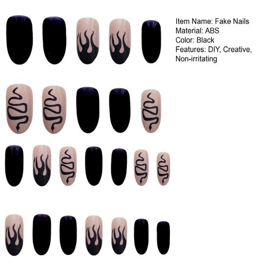24Pcs Dark False Nails Wearing Finished DIY Creative Non-irritating Nail Stickers for Novice Professionals