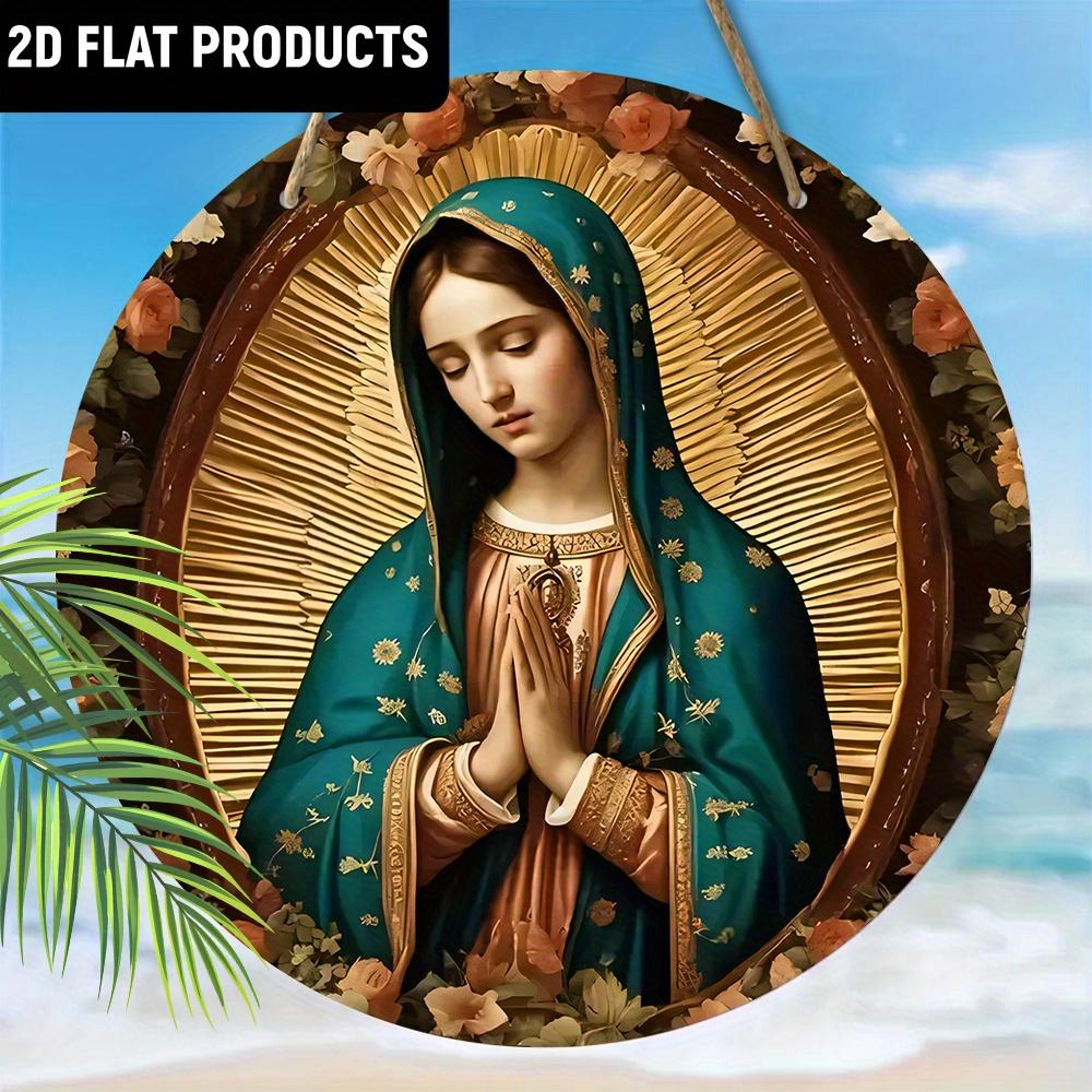 Деревянная табличка «Богоматерь Гваделупская», классическая Нуэстра Сеньора Де Гваделупская с цветочным узором, плоская двухмерная табличка для бара, сада и декора кофейни