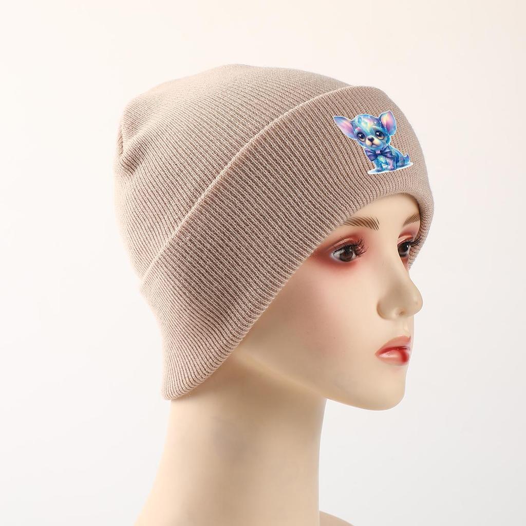 Fantastic Dog Print Knitted Cap Beanie, Animal Skullies Beanies Versatile Windproof Sporting Pompom Beanies Knitted Hat Beanie