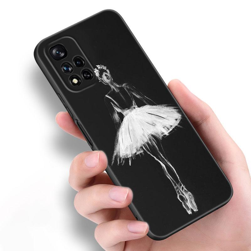Ballet Girl Black Silicone Phone Case For Xiaomi POCO X3 X4 NFC F5 M3 M4 M6 X5 X6 Pro F3 F4 GT 5G C55 C65 M5