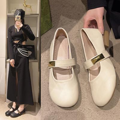 Женские туфли Мэри Джейн весна новые повседневные и удобные с круглым носком на низком каблуке с мелким вырезом на мягкой подошве одинарные женские туфли