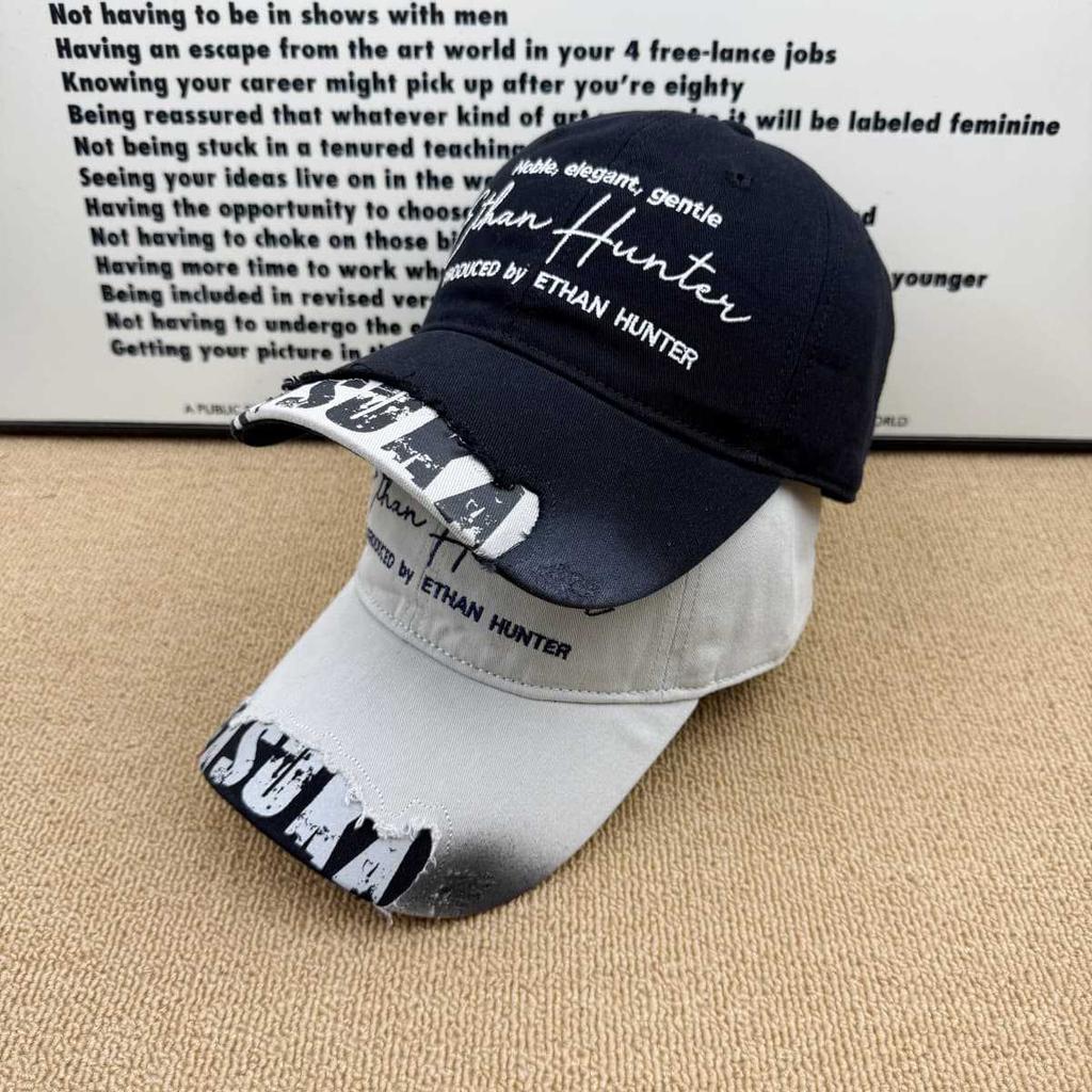 Spring and summer American retro baseball cap gradual change patch female old edging letter embroidery show face small shade cap