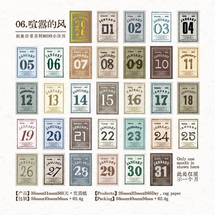 2026 Mini Desk Calendar Vintage Style Page Small Calendar 365 Days with Tear-Off Design Cute Cartoon Office Home Decor Gift