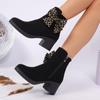 Женские черные замшевые клетчатые ботильоны с массивным средним каблуком и боковой молнией для осени/зимы