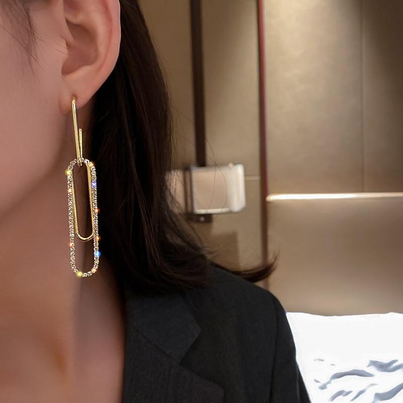 Long Tassel Shiny Golden Rectangle Drop Geometric Earrings For Women Wedding Engagement Party Jewelry