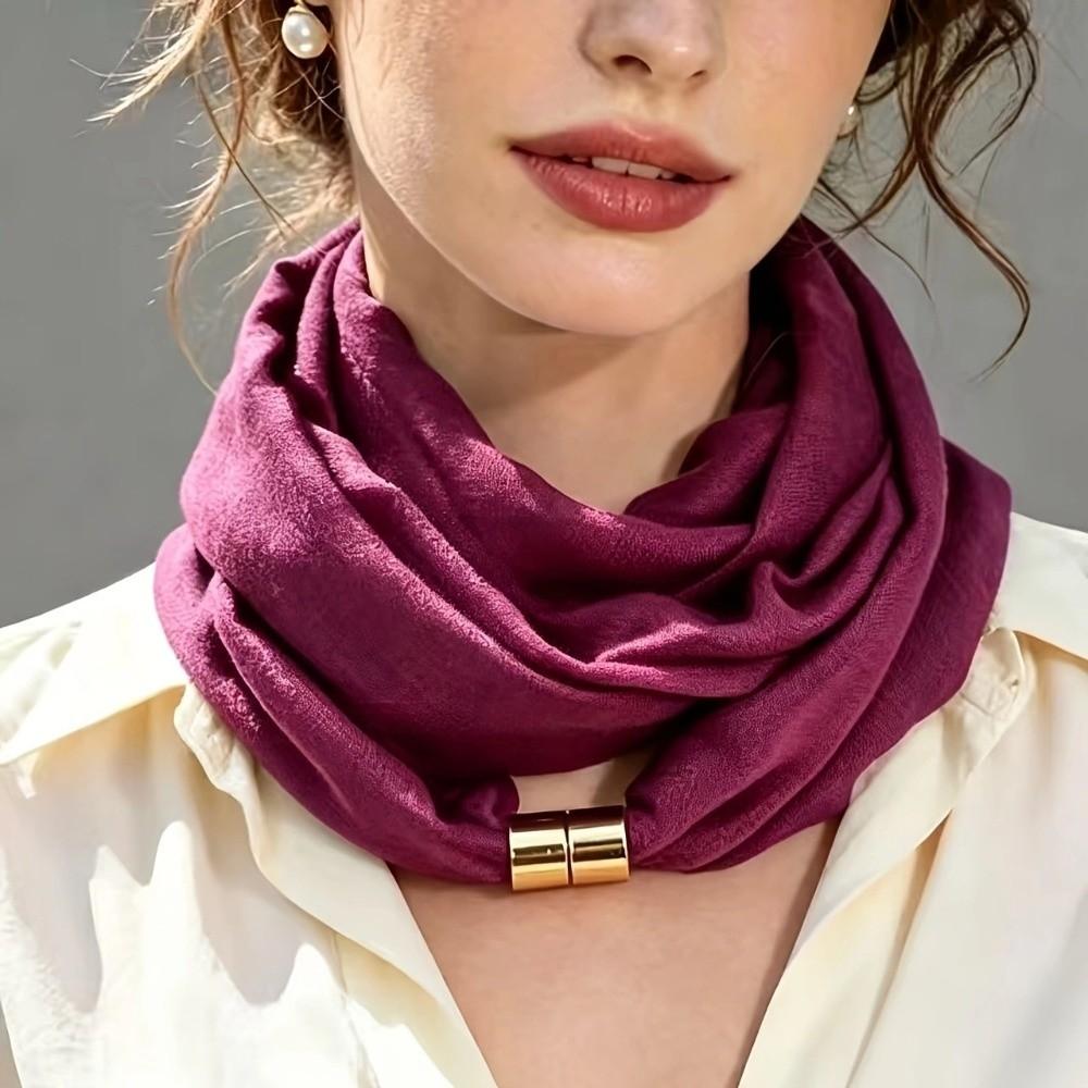 French Style Magnetic Buckle Scarf Magnet Clasp Silk Scarf Elegant Neck Scarf Autumn