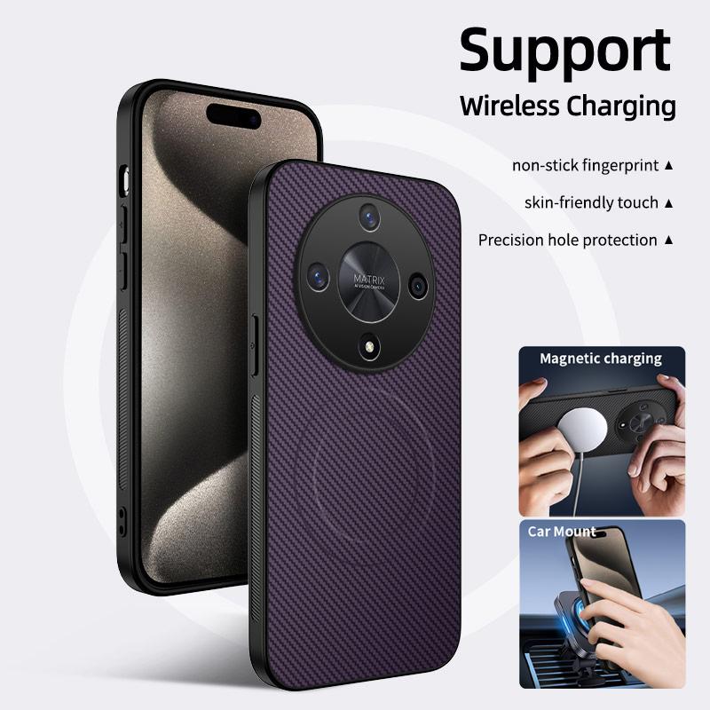 Carbon Fiber Pattern Phone Case For Honor X8C X7B X9C Smart X9b X7c Magnetic Wireless Charging Anti-Drop Soft Back Cover Cases