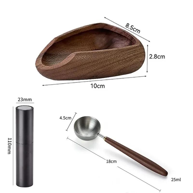 3pcs Set Wood Coffee Bean Dosing Tray Anti-static Spray Bottle Measuring Spoon Espresso Dosing Tray Weigh Coffee Bean Container
