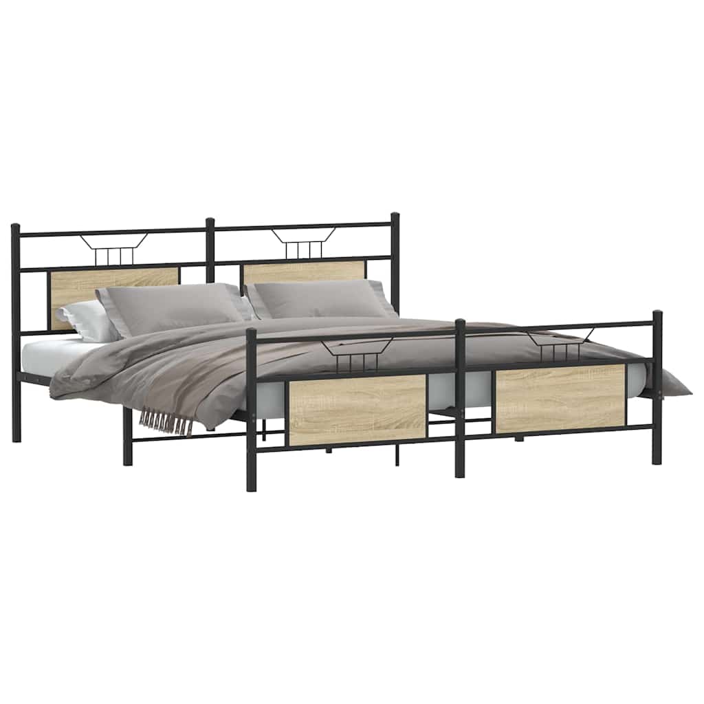 Metal Bed Frame without Mattress Sonoma Oak Finish 183 x 213 cm