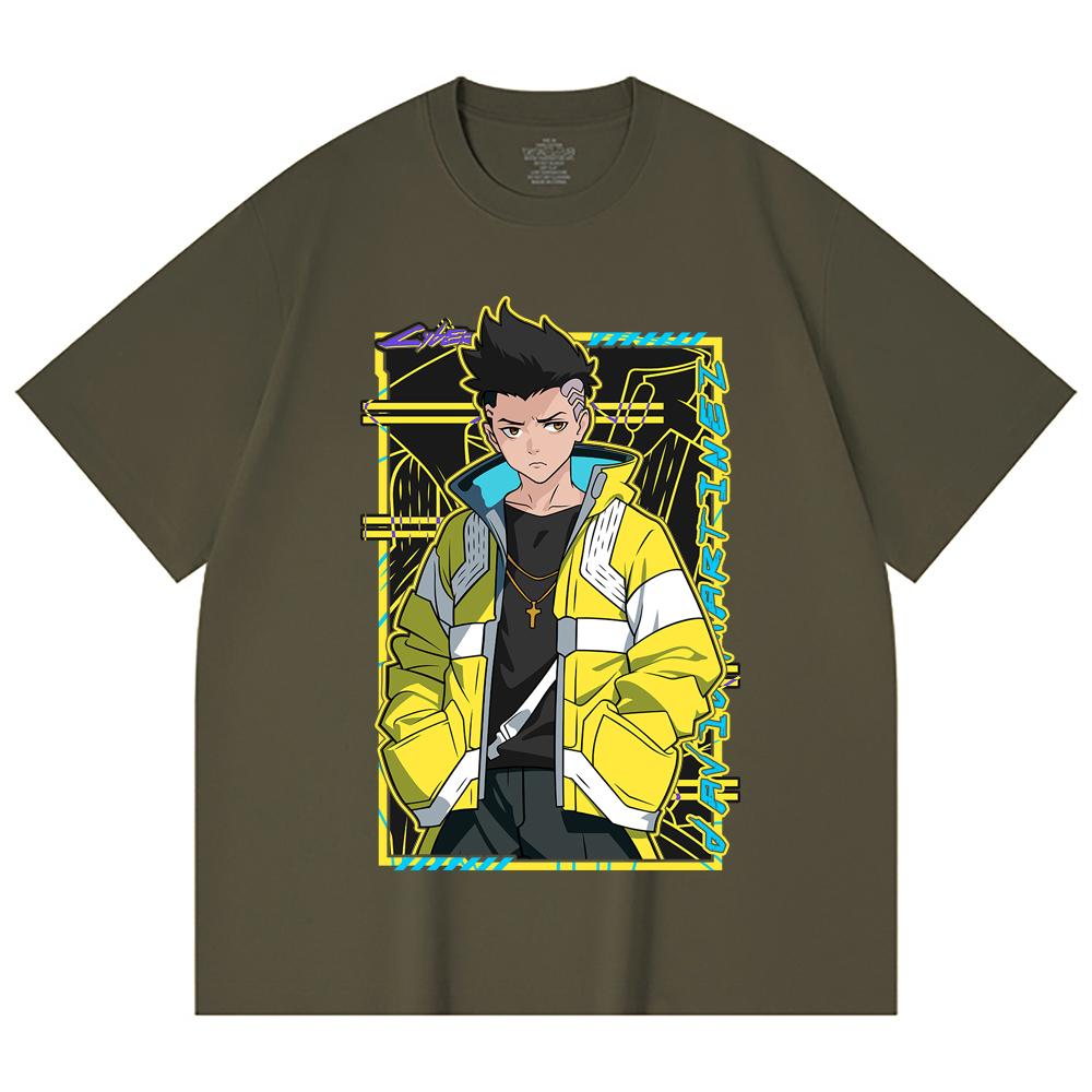230 г/м² 100% хлопок Cyberpunk Edgerunners V7 Принт Дэвида Унисекс Тяжелая хлопковая футболка