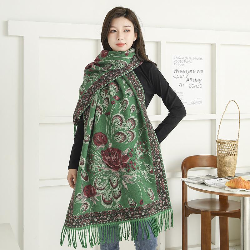 Women's Ethnic Style Jacquard Shawl: Thick, Warm Imitation Cashmere Scarf for Autumn/Winter
