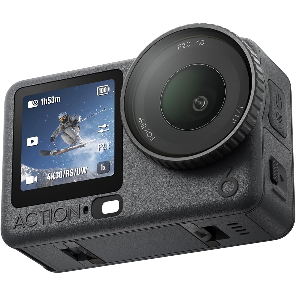 DJI Osmo Action 6 Standard Combo Action Camera: 1/1.1-inch square sensor, f/2.0–f/4.0 variable aperture, cold-resistant, 4-hour battery life, 8K actio