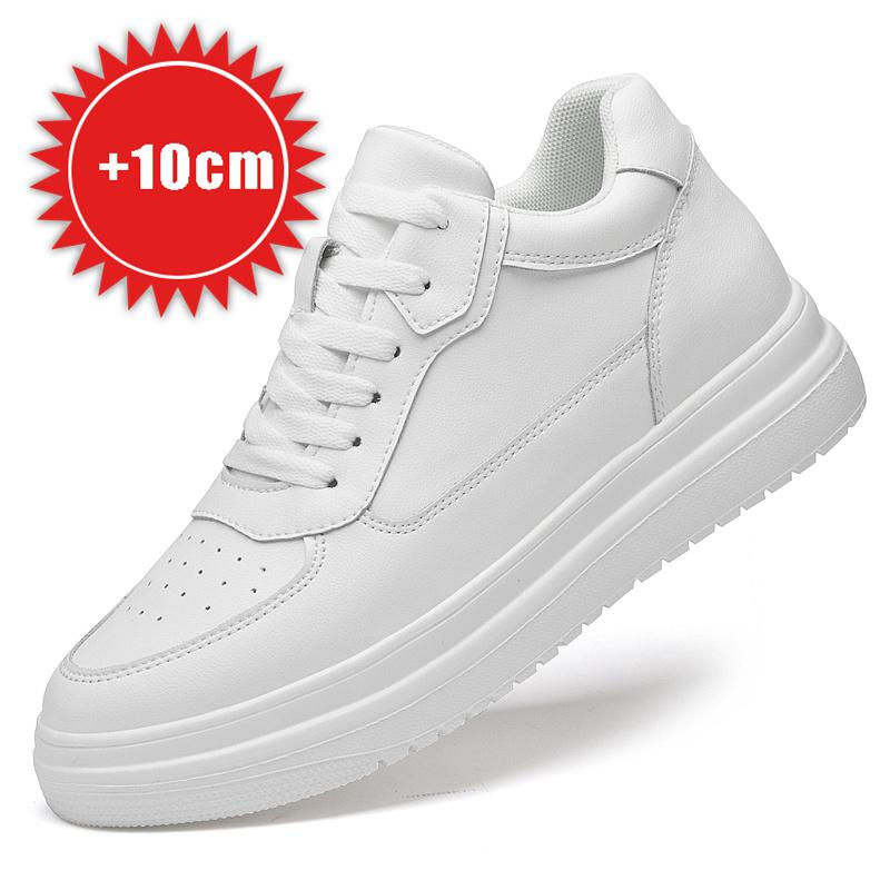 New Height Increasing Shoes for Men 6 8 10cm Invisible Elevator Sneakers White Leathe Sport Zapatillas De Hombre Big Size 46