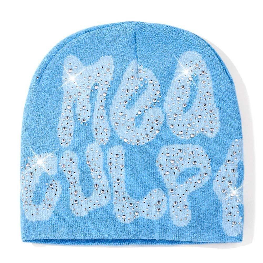 Trendy Stretch MEA Culpa Beanies Hat with Rhinestone Warm Soft y2k Beanies Hats Knitted Hip-hop Hat for Women Men
