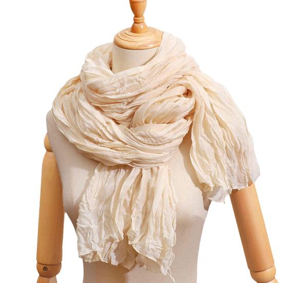 Yousheng Women Pleated Scarf Thickened Weave Autumn Winter Scarf Solid Color Breathable Shawl Headscarf Outfit Accessories